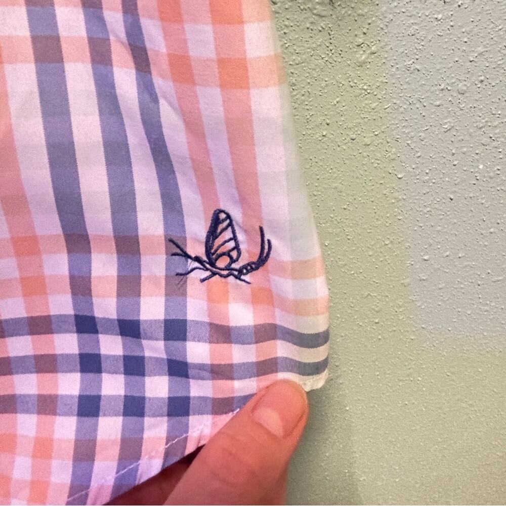 Orvis Women’s Plaid Button-Up Shirt Pink Blue Roll Tab Sleeve Size Medium - Picture 2 of 9